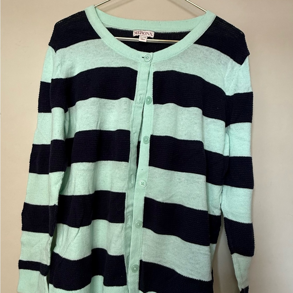 Merona Women's Cardigan - Black and Mint Stripes